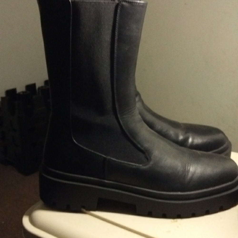 All black leather high boots $15